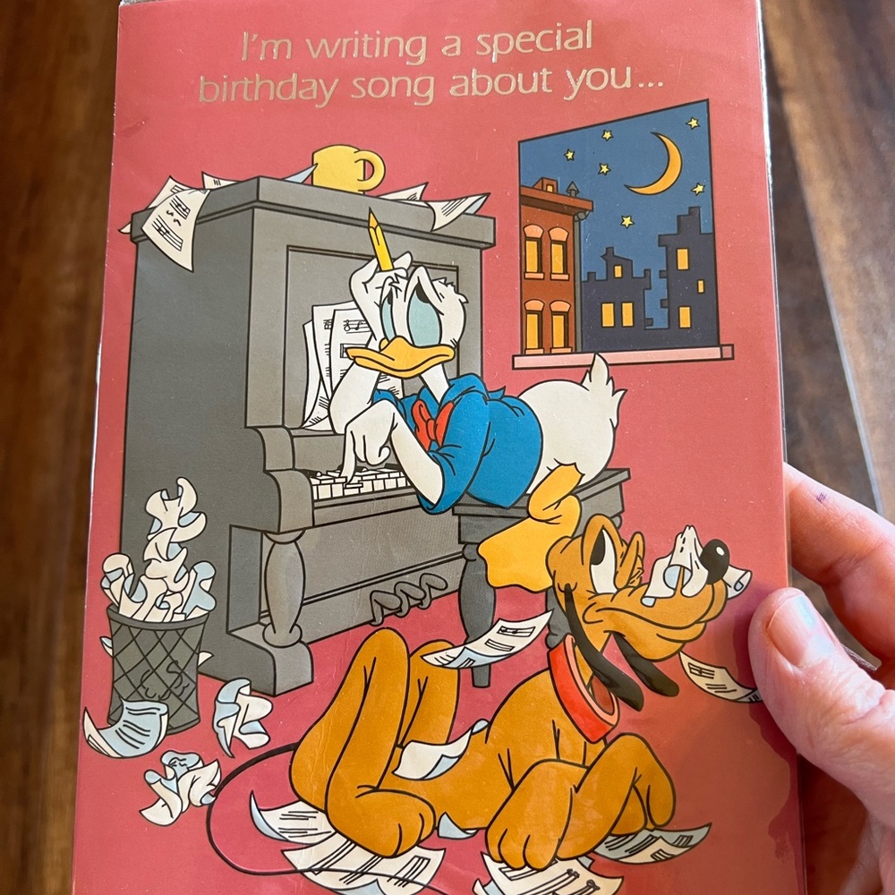 Walt Disney Productions Donald Duck Pluto Vintage Birthday Greeting Card MUSICAL